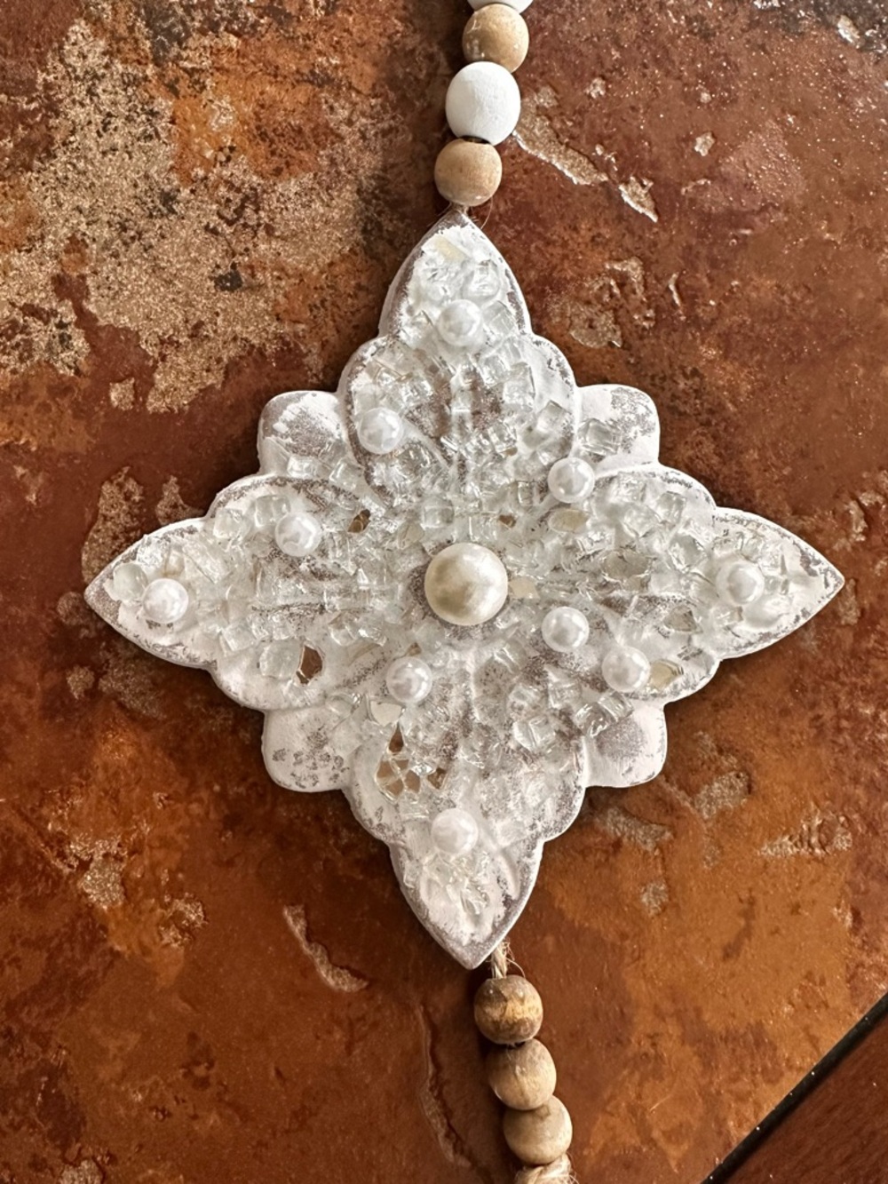 Hand crafted Beaded White Floral hanging Ornament with Tassel - Picture 5 of 11